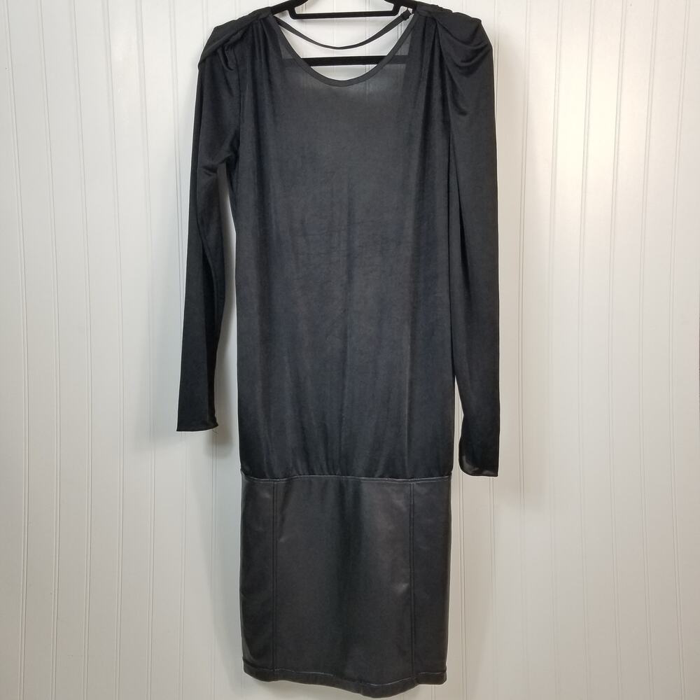 Wilfred Open Back Faux Leather Skirt‎ Long Sleeve Dress Black Large